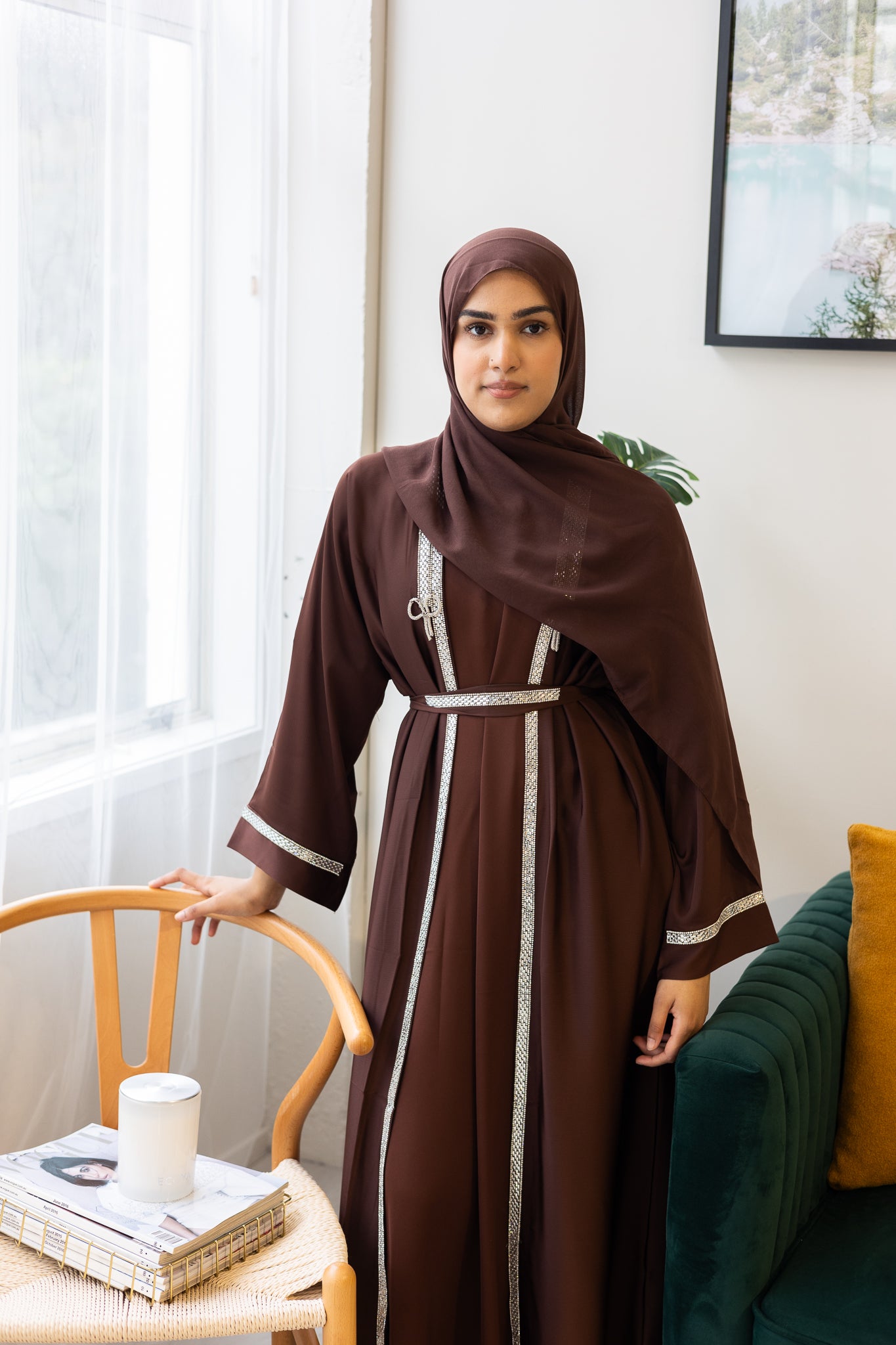 Layla Bow Abaya Set - Chocolate