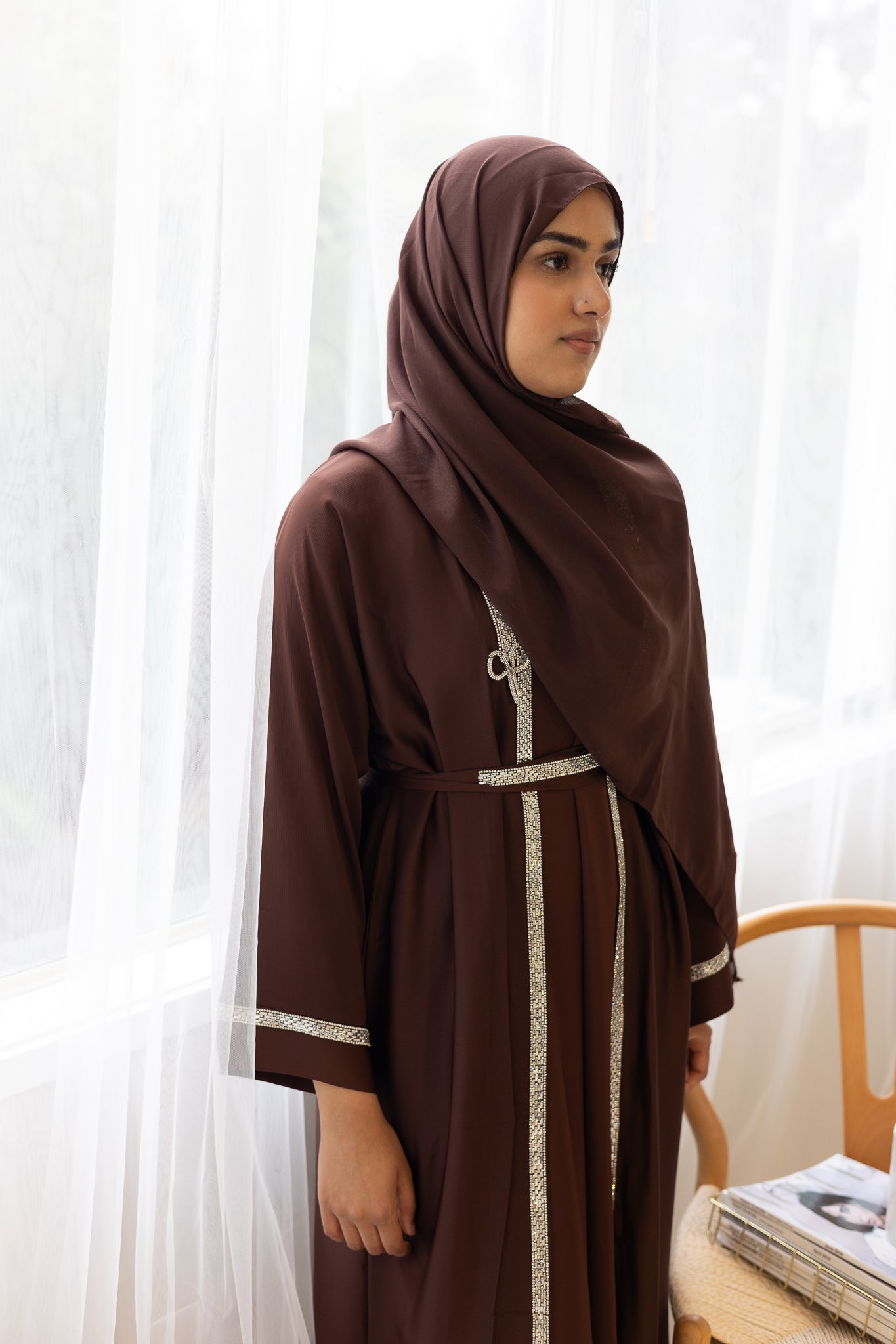 Layla Bow Abaya Set - Chocolate
