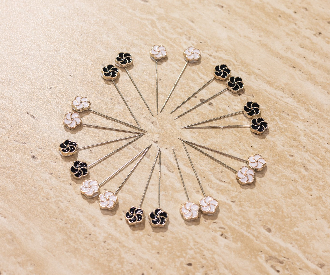 Petal Hijab Pins - Black and Cream (20-pack)