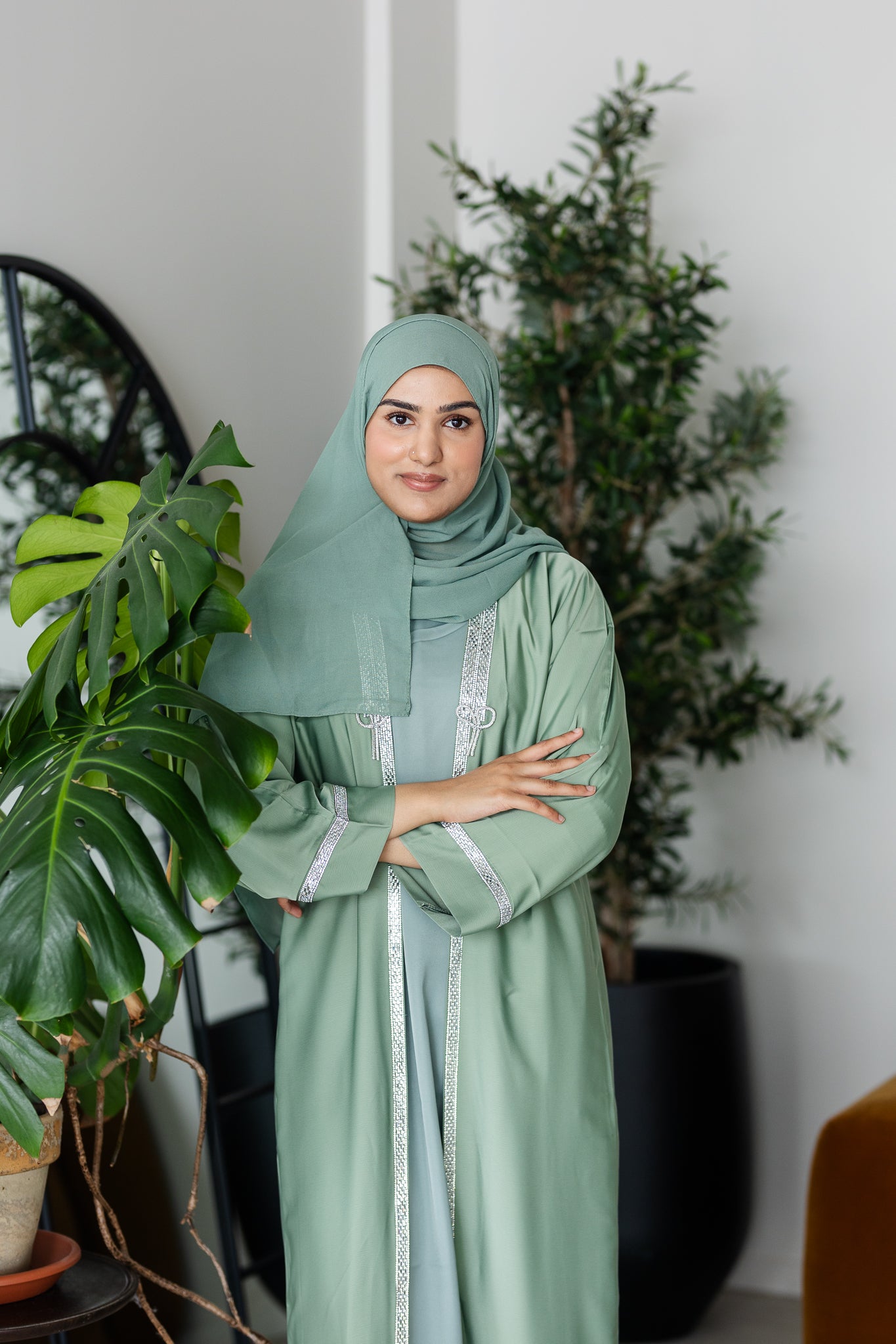 Layla Bow Abaya Set - Sage
