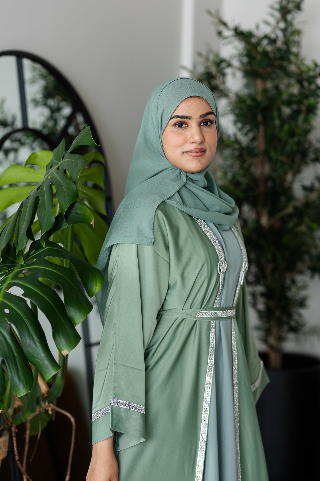 Layla Bow Abaya Set - Sage