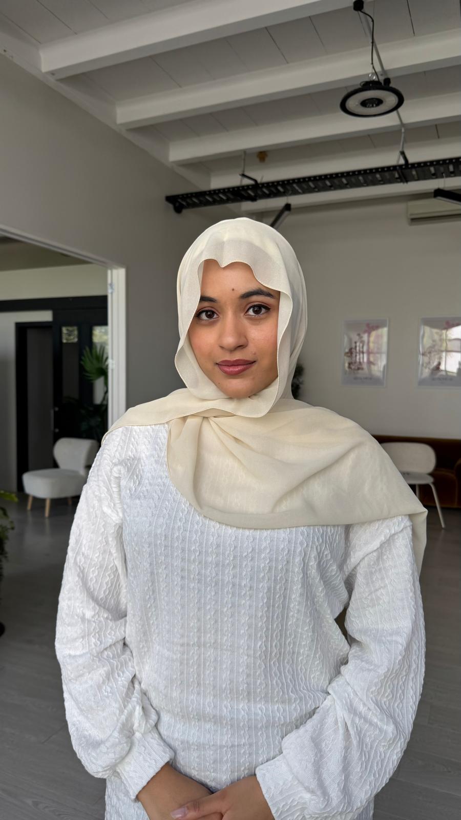 Instant Chiffon Hijab with Built-in Magnets + Cap - Cream