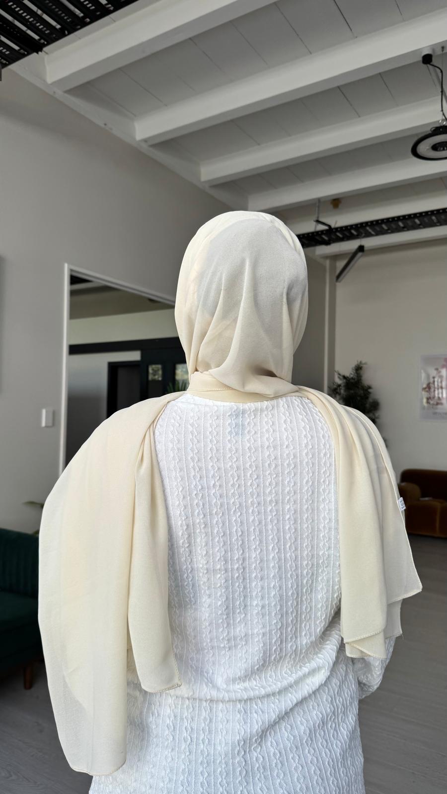 Instant Chiffon Hijab with Built-in Magnets + Cap - Cream