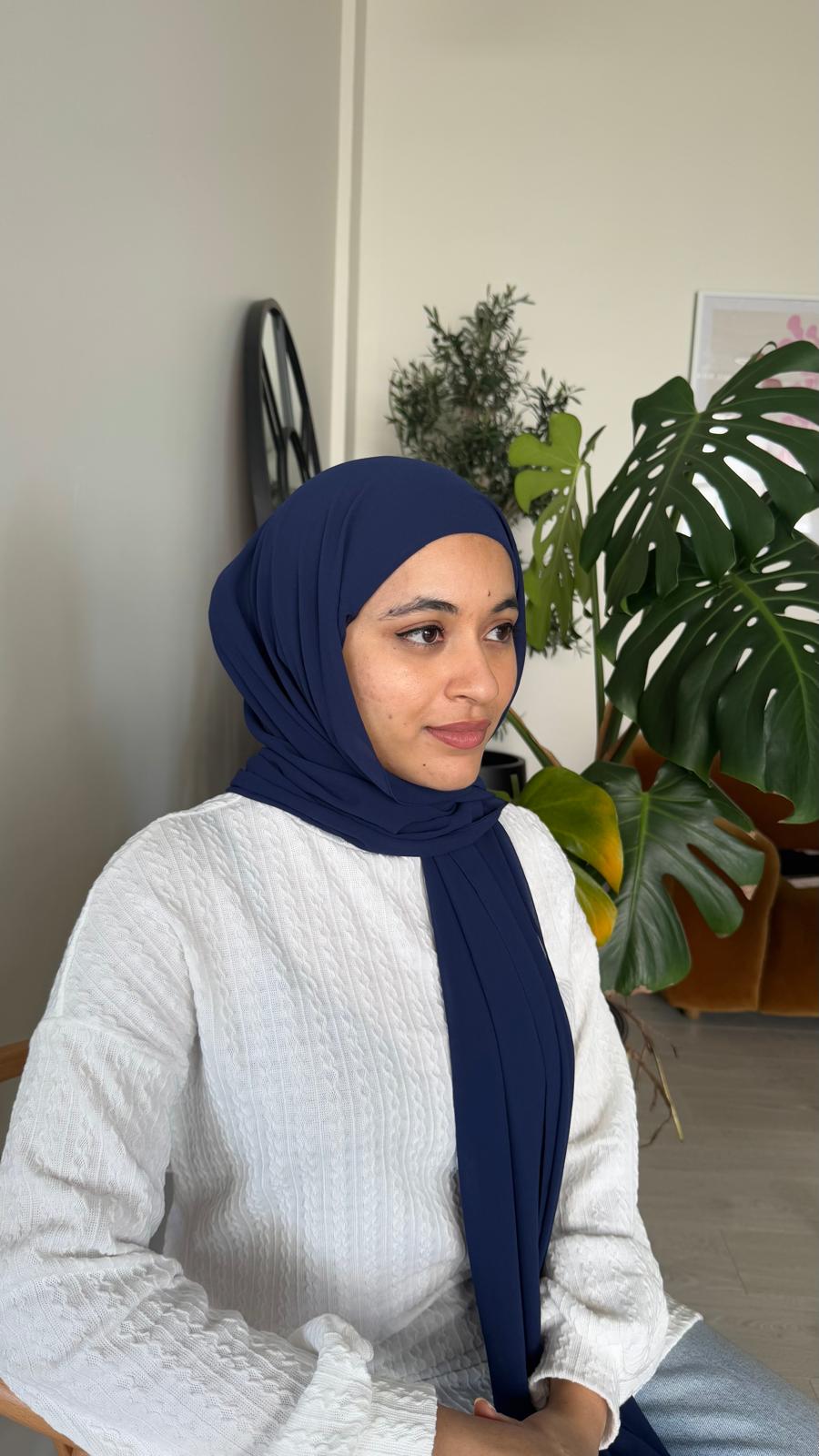 Instant Chiffon Hijab with Built-in Magnets + Cap - Navy