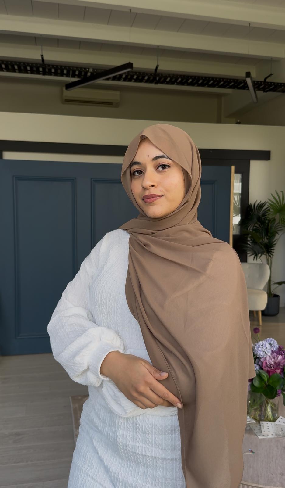 Instant Chiffon Hijab with Built-in Magnets + Cap - Mocha